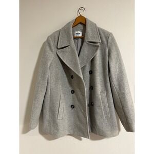 Old Navy Womens Classic Pea Coat Heather Gray Double Breasted Wool Blend XL